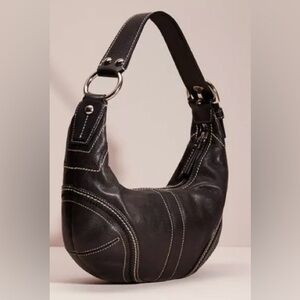 Coach 10030 Vintage One Shoulder Hobo Bag Leather Black Y2K Silver Hardware